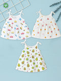 Extra Soft Muslin Baby Girls Frock Pack of 3 – Car, Ice Cream & Avocado Prints