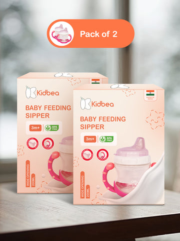 Kidbea Baby Sipper Cup – Pink (Pack of 2) | BPA-Free, Soft Spout, Leak-Proof, Dual Handles, 200ML
