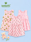 BambooTEC™ Bamboo Muslin Baby Girls Frock Pack of 3 – Frog & Floral, Tulip & Floral Prints