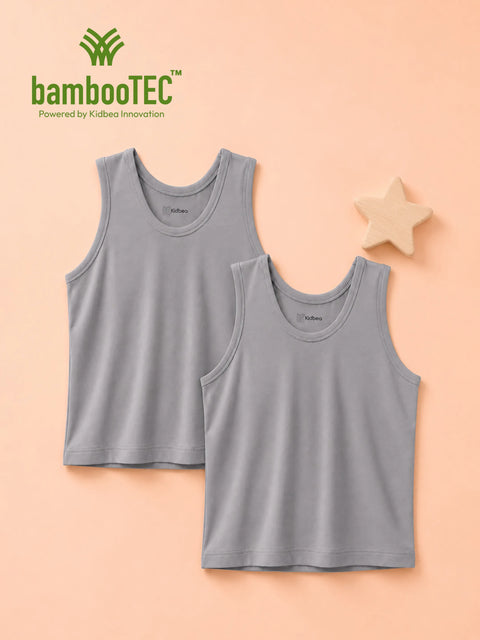 BambooTEC™ Bamboo Kids Vest Pack of 2 – Grey Sleeveless Vests