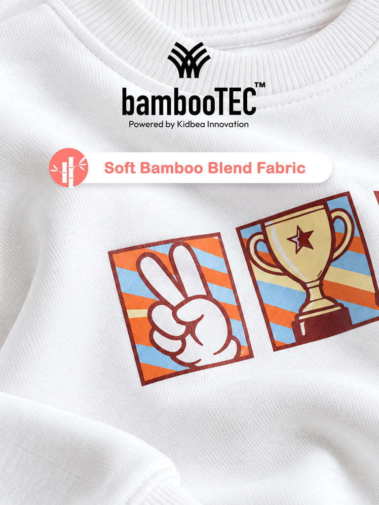 BambooTEC™ Unisex Kids Sweatshirt – White Sports Graphic Full-Sleeve Crewneck