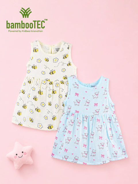 BambooTEC™ Bamboo Muslin Girls Frock – Bee & Puppy Print | Pack of 2