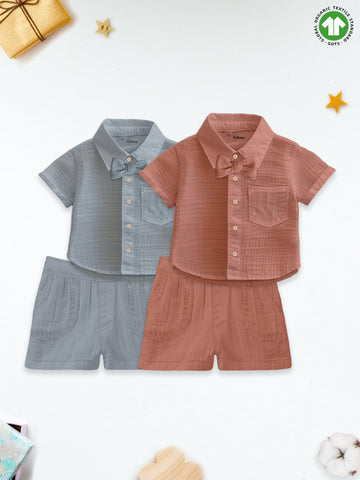 Light Linen Co-Ord Set Combo – Pack of 2 | Stylish & Comfortable Wear for Kids (Rust & Grey)