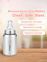 Stainless Steel Feeding Bottle 150ml with 4 Extra Nipples