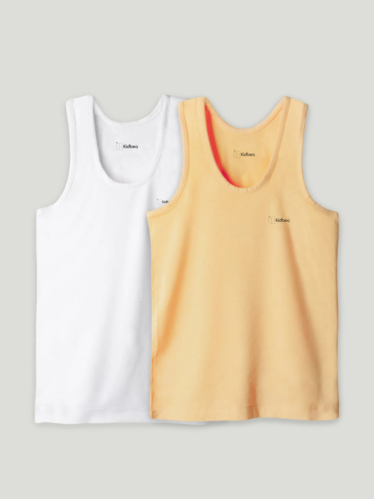 Bamboo Vest for Kids Pack of 2 (White & Peach) – Soft, Breathable & innerwear