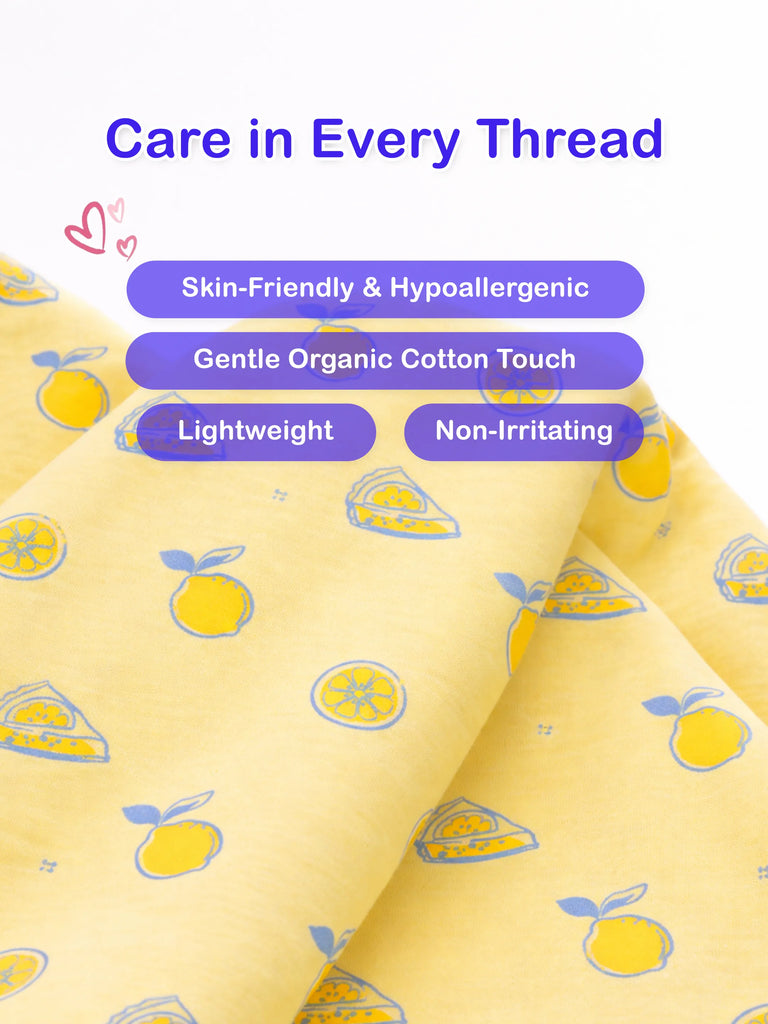 Organic Cotton Unisex Baby Co-ord Set – Soft Breathable Yellow Lemon Print Full Sleeve T-shirt & Pyjama for Infants