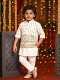 Kidbea Boys Ethnic Kurta Pajama Set with Embroidered Nehru Jacket | Festive & Wedding Wear Outfit | White