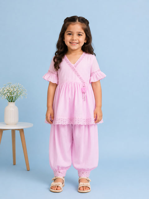 Girls Pink Ethnic Kurta & Dhoti Set – Embroidered Festive Wear
