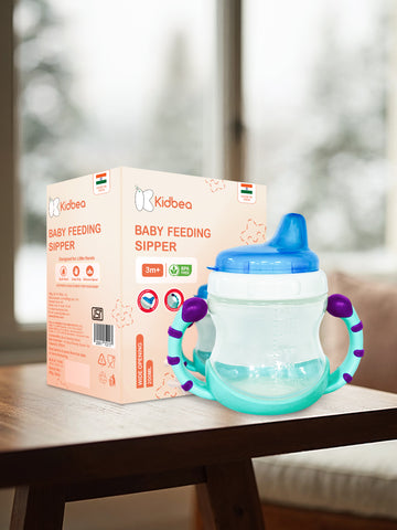 Kidbea Baby Sipper Cup – Blue | BPA-Free, Soft Silicone Spout, Spill-Proof, Easy Grip Handles, 200ML