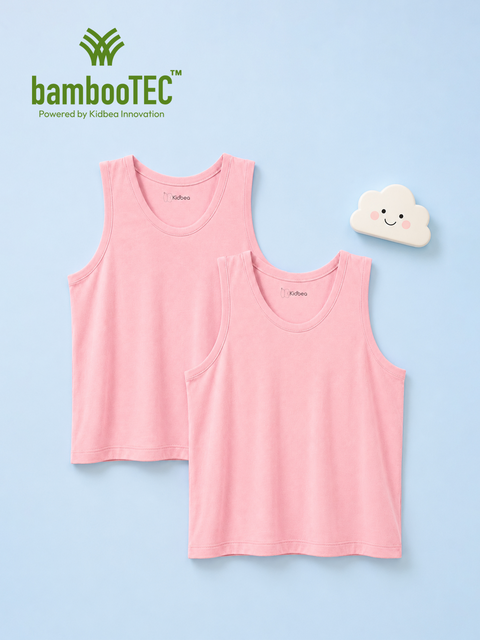 BambooTEC™ Bamboo Kids Vest Pack of 2 – Pink Sleeveless Vests