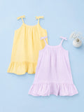Organic Cotton Girls Frock Pack of 2 – Yellow & Lavender Tie-Up Frocks