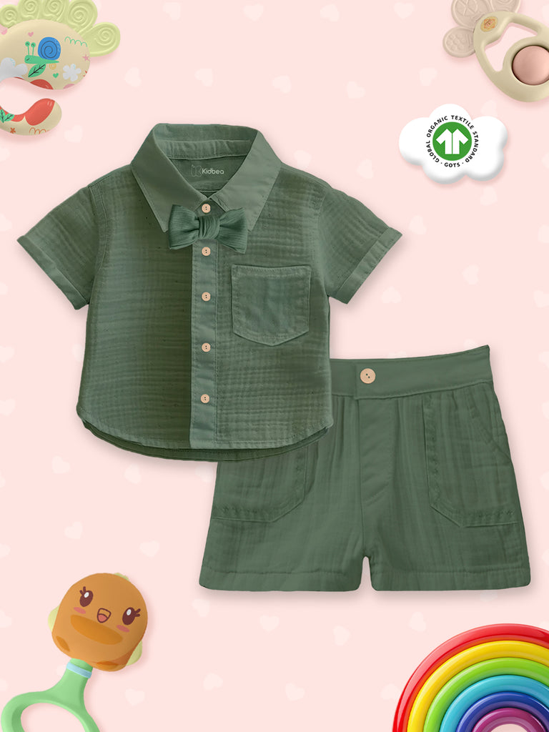 Light Linen Shirt & Pant Dark Green Co-ord Set