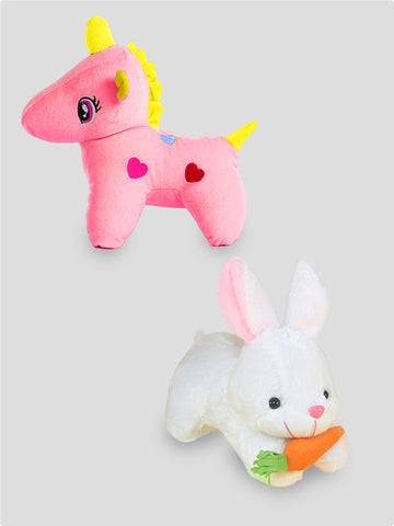 Kidbea Unicorn Yellow & Rabbit Soft Toy, Suitable for Boys, Girls and Kids, Super-Soft, Safe, 30 cm.