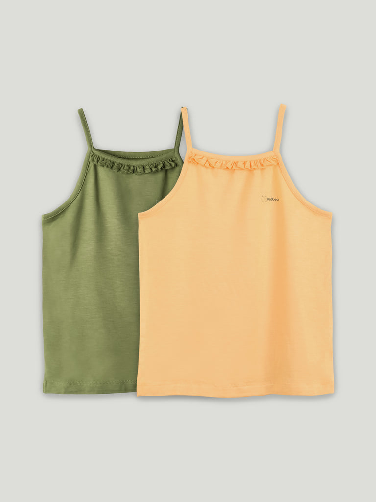 Bamboo Camisole for Kids Pack of 2 (Olive Green & Peach ) – Soft, Breathable & innerwear