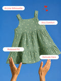 Girls Organic Cotton Sage Green Dress with Matching Headband