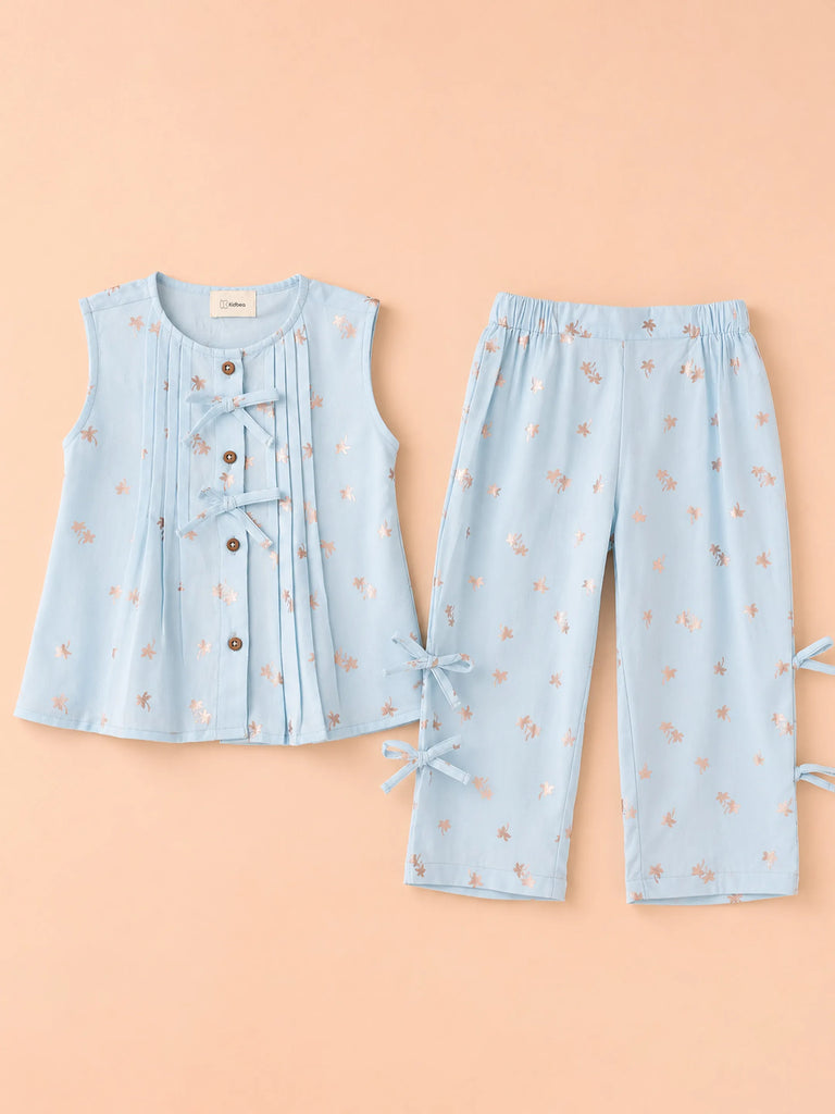 Light Organic Cotton Sky Blue Printed Top & Pant Co-ord Set
