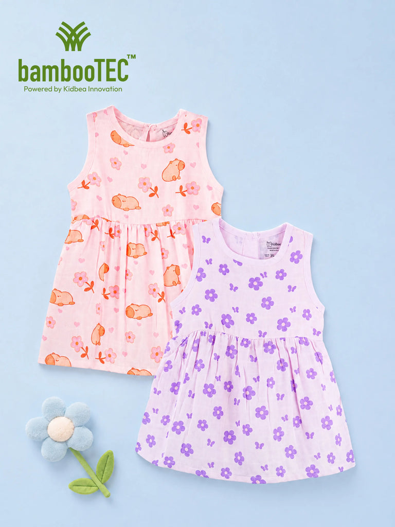 BambooTEC™ Bamboo Muslin Girls Frock – Bunny & Floral Print | Pack of 2