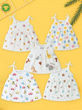 Extra Soft Muslin Baby Girls Frock Pack of 5 – Ice Cream, Star, Dinosaur, Car & Space Prints