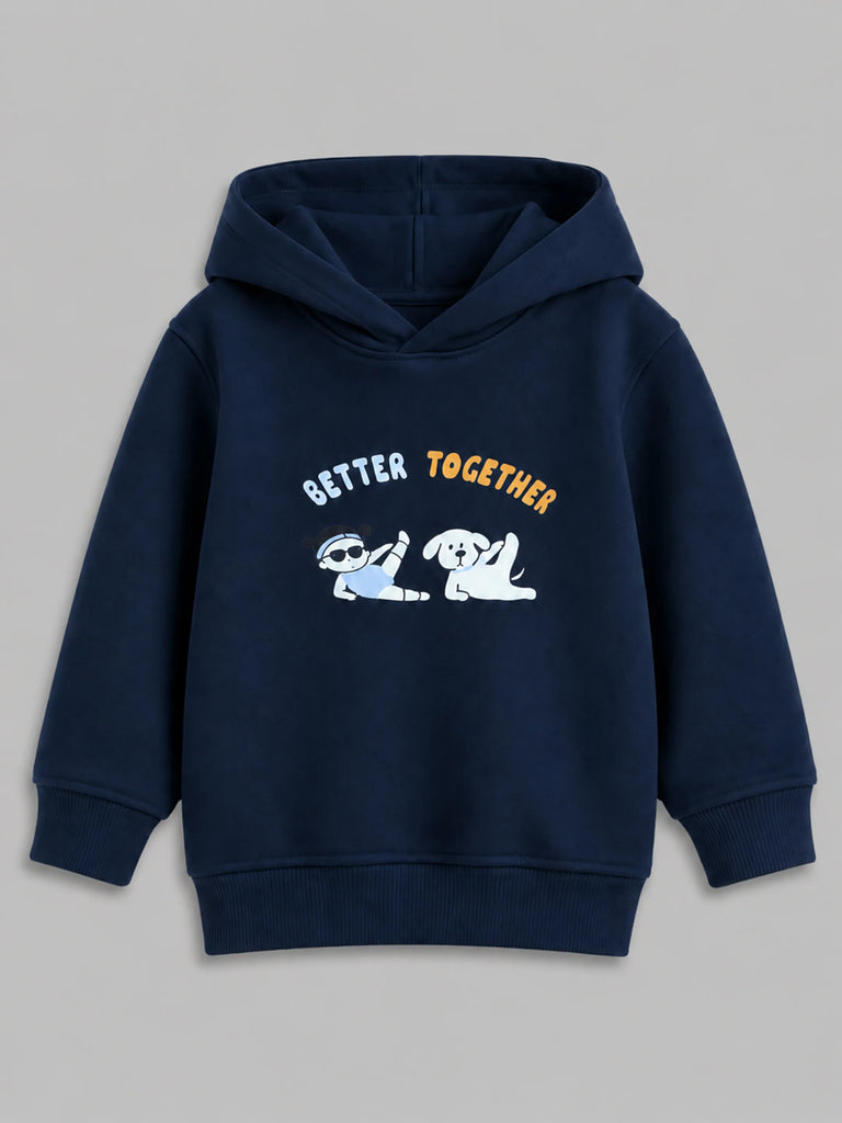 Unisex Navy Blue Hoodie – Better Together Dog Print Full-Sleeve Hoodie