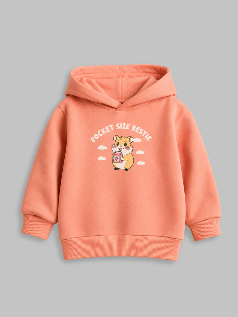 Unisex Peach Hoodie – Pocket Size Bestie Hamster Print Sweatshirt