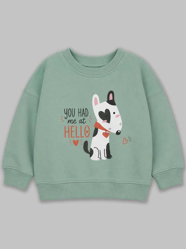 Unisex Green Sweatshirt – Cute Cow Print Full-Sleeve Sweatshirt
