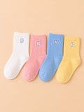 Bamboo Fabric Kids Ribbed Crew Socks Combo Pack – White, Pink, Sky Blue & Yellow (Pack of 4)