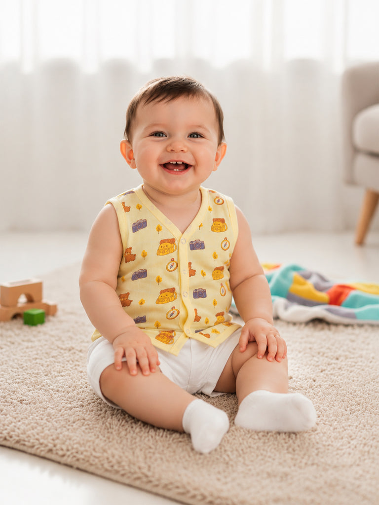 BambooTEC™ Bamboo Muslin Baby Jhabla Pack of 3 – Crayon, Helicopter & Travel Print