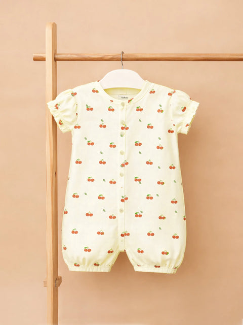 Baby Girl Cherry Print Romper with Ruffle Sleeves