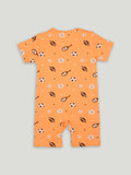 Baby Unisex Orange Football Print Romper with half Sleeves