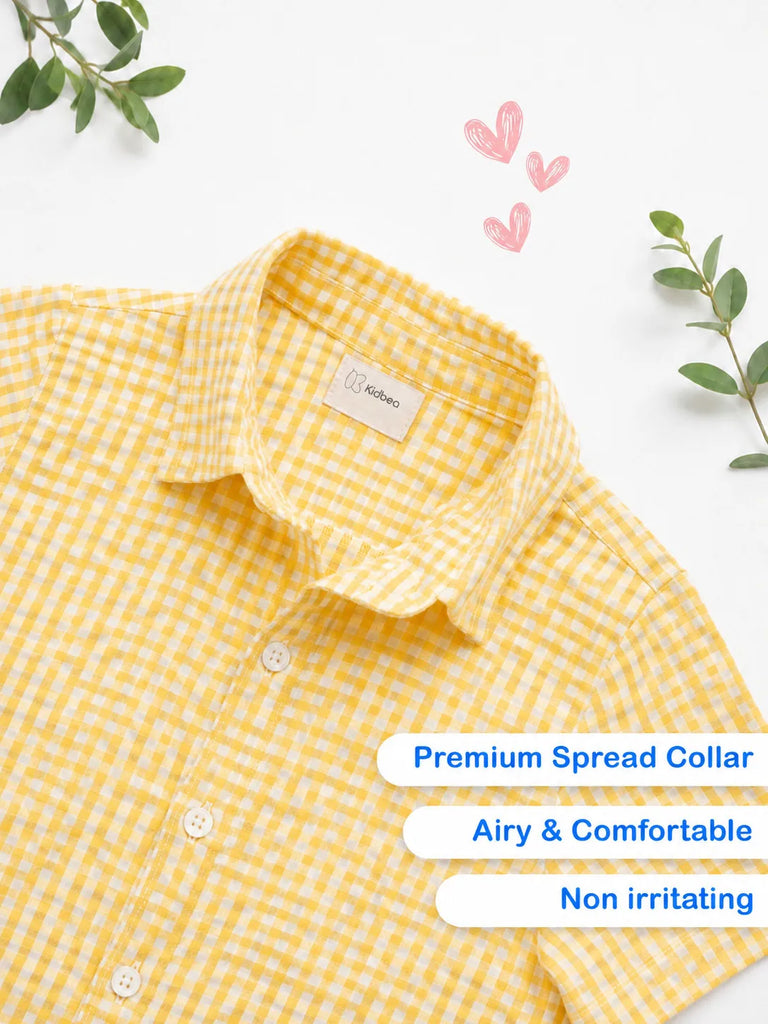 Boys Cotton Yellow Gingham Check Shirt