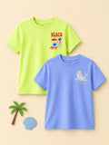 Bamboo Fabric Unisex Kids Half Sleeve T-Shirt Pack of 2 – Beach & Whale Graphic Print Soft Summer Tee Set