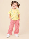 Girls Cotton Co-Ord Set – Yellow Dinosaur Print T-Shirt & Pink Cargo Pants