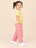 Girls Cotton Co-Ord Set – Yellow Dinosaur Print T-Shirt & Pink Cargo Pants