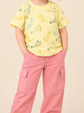 Girls Cotton Co-Ord Set – Yellow Dinosaur Print T-Shirt & Pink Cargo Pants