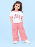 Girls Cotton Co-Ord Set – White Little Miss T-Shirt & Pink Cargo Pants