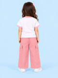 Girls Cotton Co-Ord Set – White Little Miss T-Shirt & Pink Cargo Pants