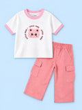 Girls Cotton Co-Ord Set – White Little Miss T-Shirt & Pink Cargo Pants