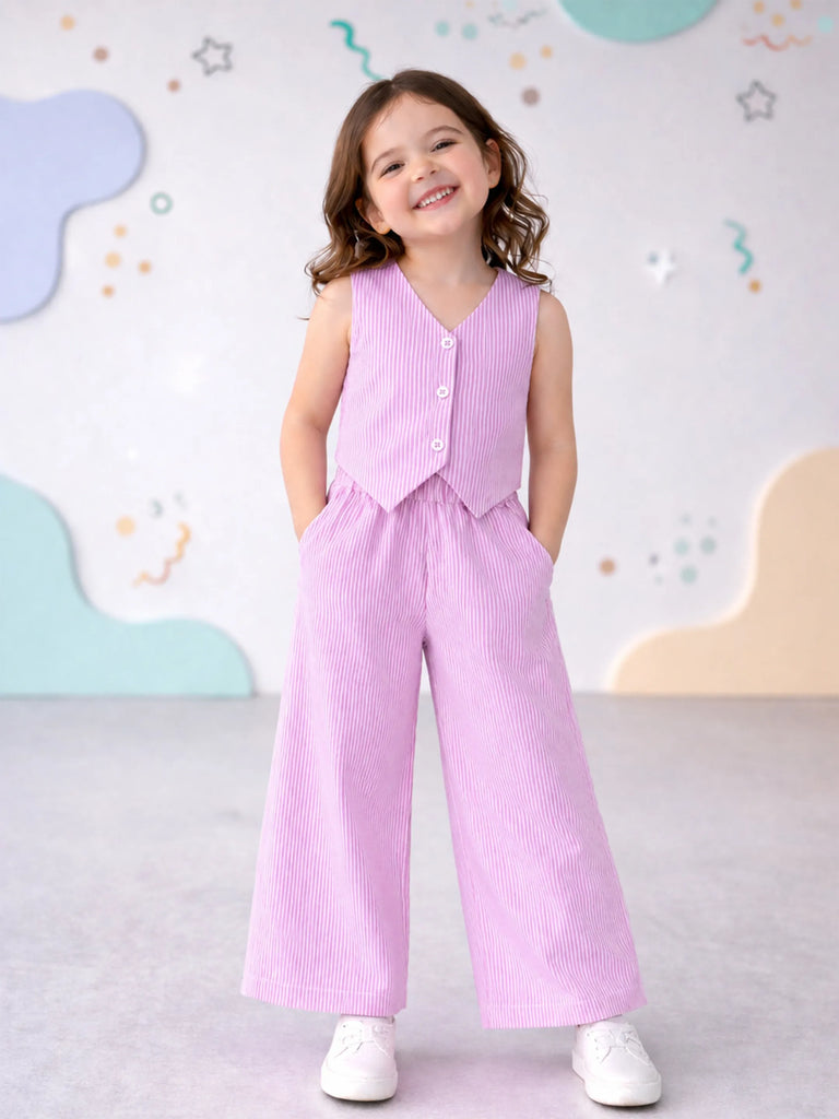 Girls Pink Striped Co-Ord Set | 100% Organic Cotton