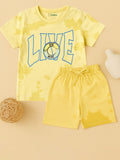 Kidbea Boys Tie-Dye Co-Ord Set | Summer Cotton T-Shirt and Shorts for Kids | Yellow