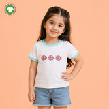 Girls White Organic Cotton Round Neck Fish Print T-Shirt