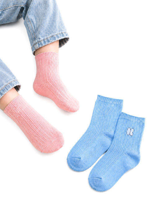 Bamboo Fabric Kids Ribbed Crew Socks Combo Pack – Pink & Sky Blue (Pack of 2)