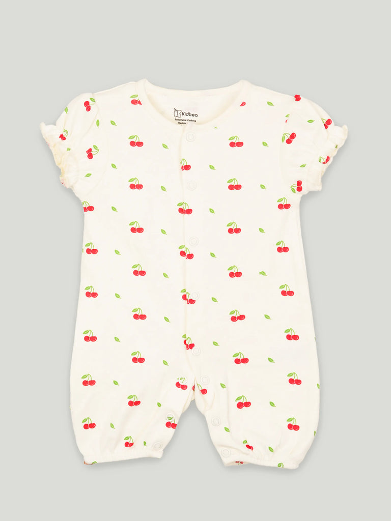 Baby Girl Cherry Print Romper with Ruffle Sleeves