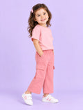 Girls Cotton Co-Ord Set – Pink T-Shirt & Pink Cargo Pants