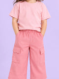 Girls Cotton Co-Ord Set – Pink T-Shirt & Pink Cargo Pants