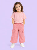 Girls Cotton Co-Ord Set – Pink T-Shirt & Pink Cargo Pants