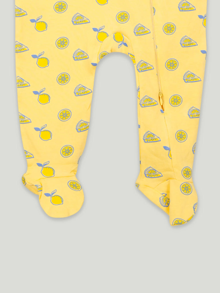 Organic Cotton Baby Romper – Soft Breathable Yellow Lemon Print Full Sleeve Zip Sleepsuit
