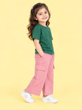 Girls Cotton Co-Ord Set – Green T-Shirt & Pink Cargo Pants