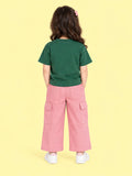 Girls Cotton Co-Ord Set – Green T-Shirt & Pink Cargo Pants