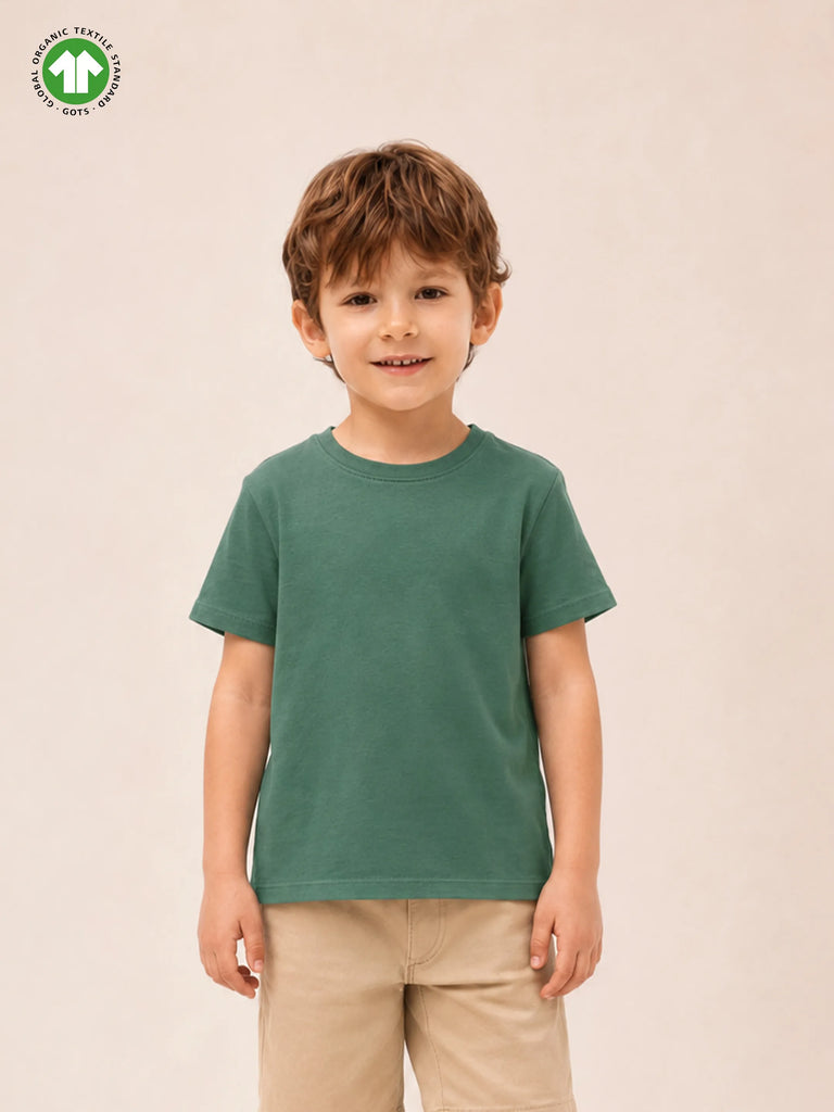 Organic Cotton Green Round Neck Solid Oversized Half Sleeve T-Shirt | Unisex