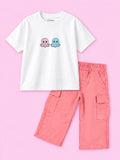 Girls Cotton Co-Ord Set – White Octopus T-Shirt & Pink Cargo Pants